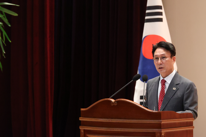 제49대 김민석 신임국무총리 가 다솜로 정부세종청사 대강당에서 열린 취임식에서 취임사를 하고 있다<br>
<br>
<br>
국무총리실 